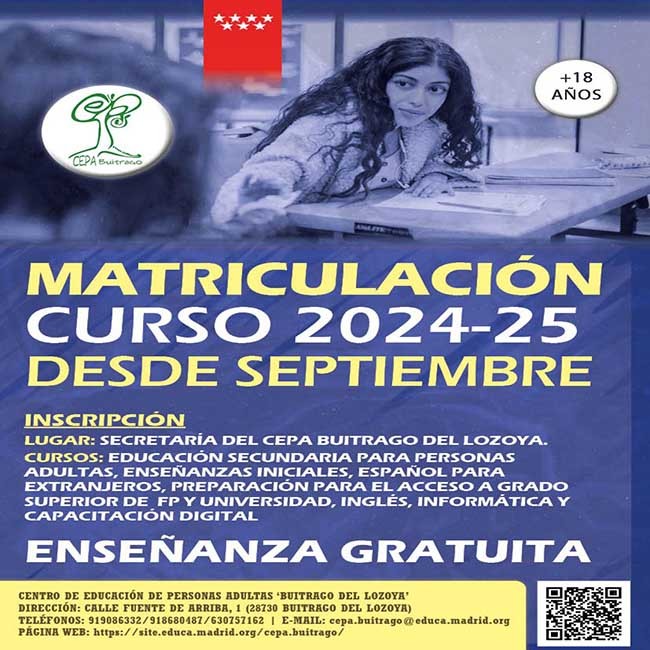 Matriculación Curso 24-25 | Centro de Educación de Personas Adultas de Buitrago